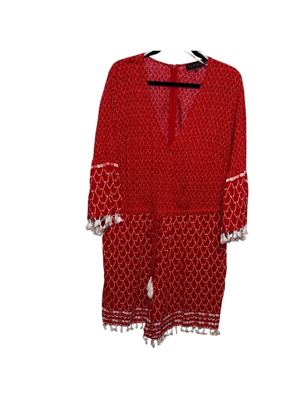Eloquii Red & White Tassel Trim Boho Romper Size 20